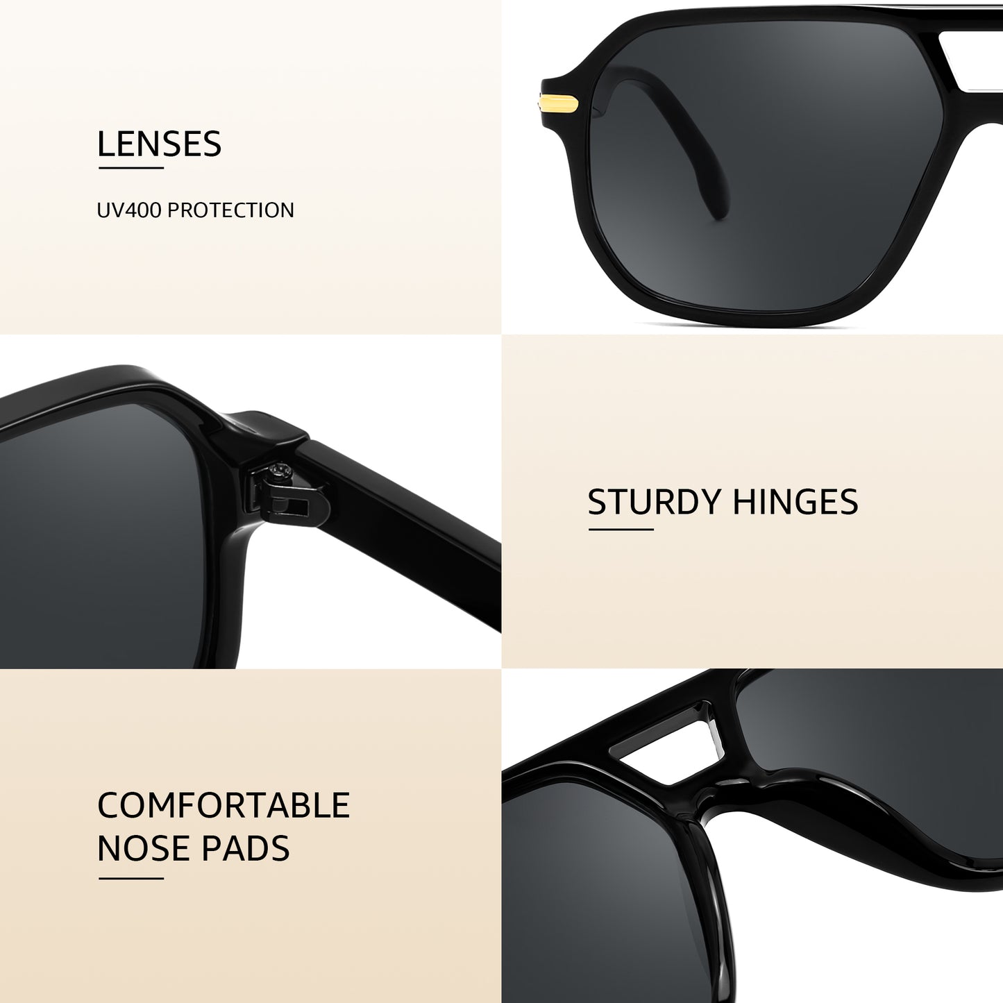 FEISEDY Women Men Aviator Sunglasses UV400 Protection, Retro Trendy Square Frame for Driving Fishing Outdoor Daily B0425