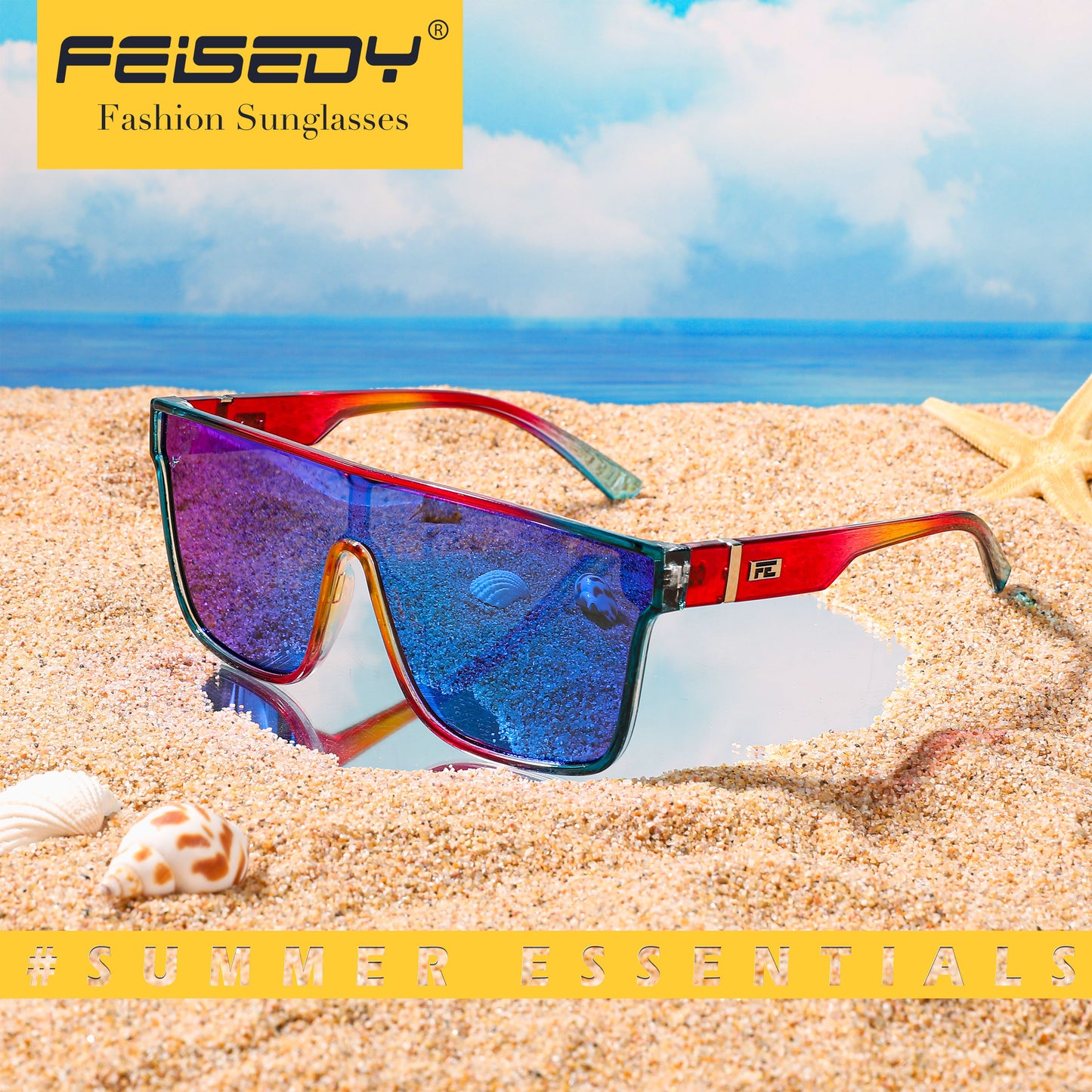 FEISEDY Fashion Flat Top Sunglasses Oversized Square Shades Women Men UV400 B2996