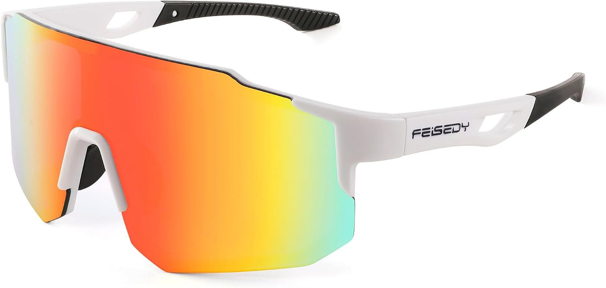 007-white / 75mm | B0BXDJGSG6 | FEISEDY Sports Sunglasses for Men, Women and Teens - Baseball, Biking, Cycling UV400 Protection B2388