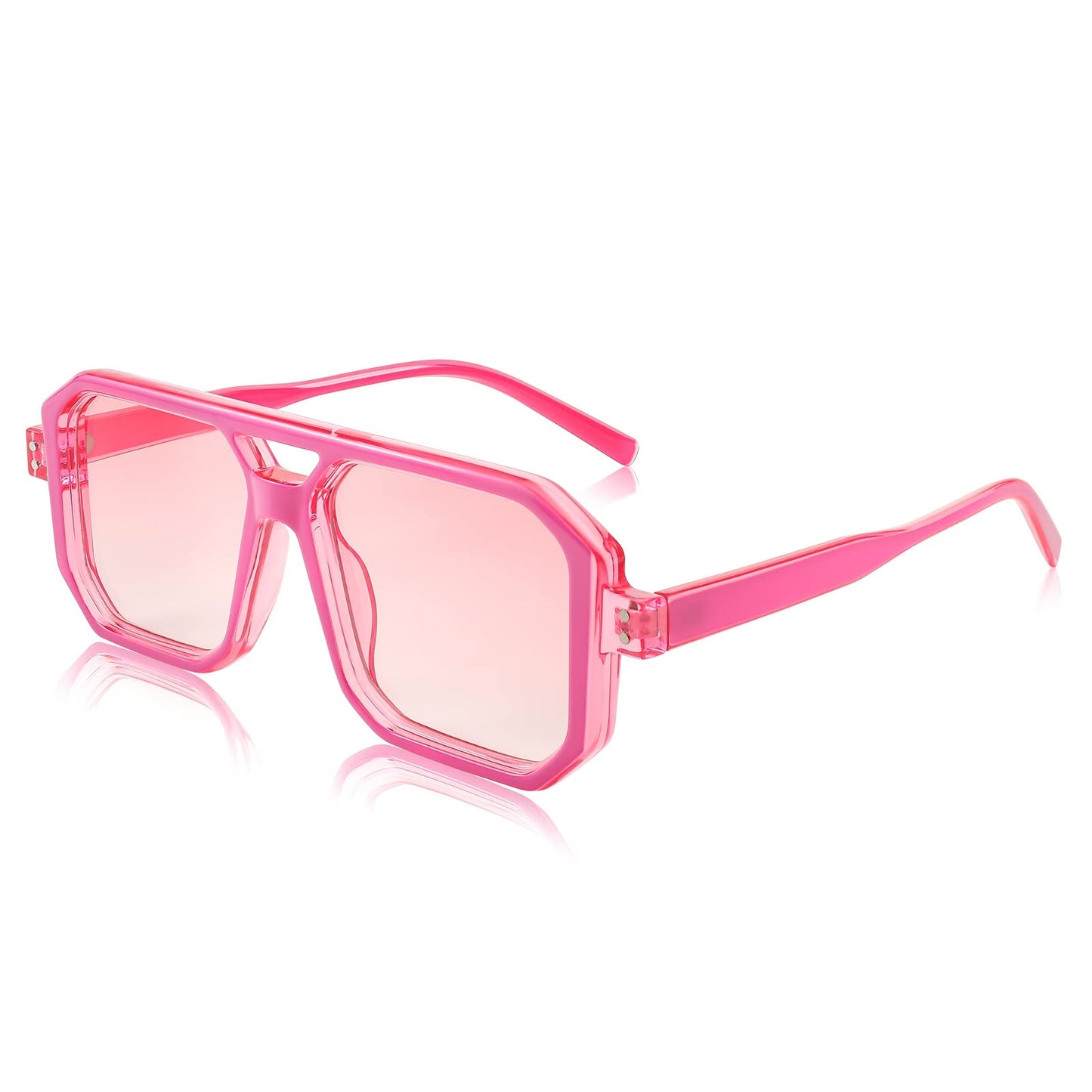 FEISEDY Retro Aviator Square Sunglasses for Women Men UV400 B2939 | Trendy Shades Clarity Vision Bright Dopamine Pink Blue Gr