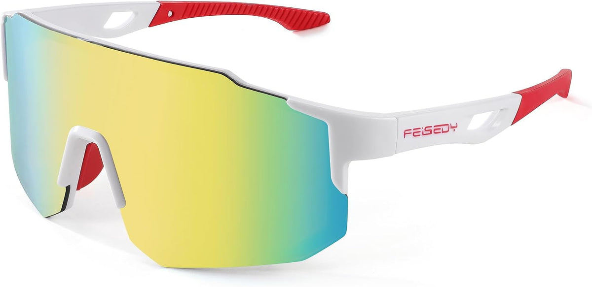 002-white Glod / 75mm | B0BXDKJGGL | FEISEDY Sports Sunglasses for Men, Women and Teens - Baseball, Biking, Cycling UV400 Protection B2388