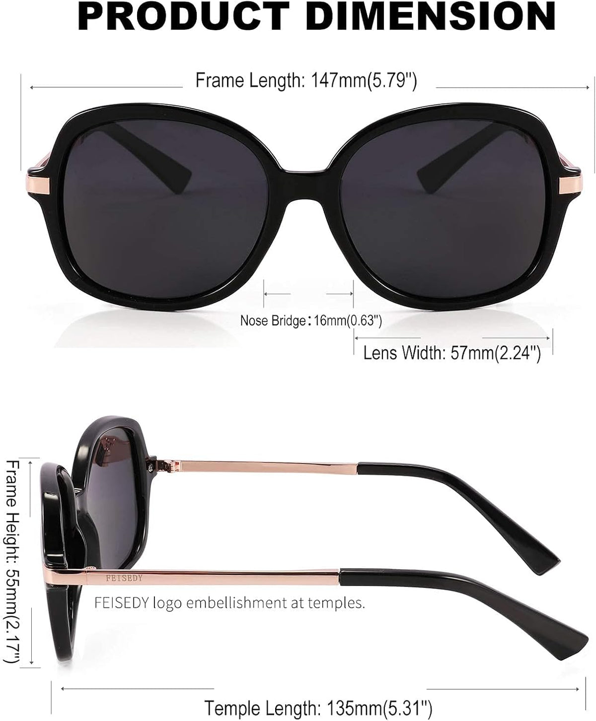 ÉÌƷͼƬ 6 | B08QDD5B67 | FEISEDY Classic Womens Elegant Polarized Sunglasses Ladies Wide Square Sunglasses Shades B2683