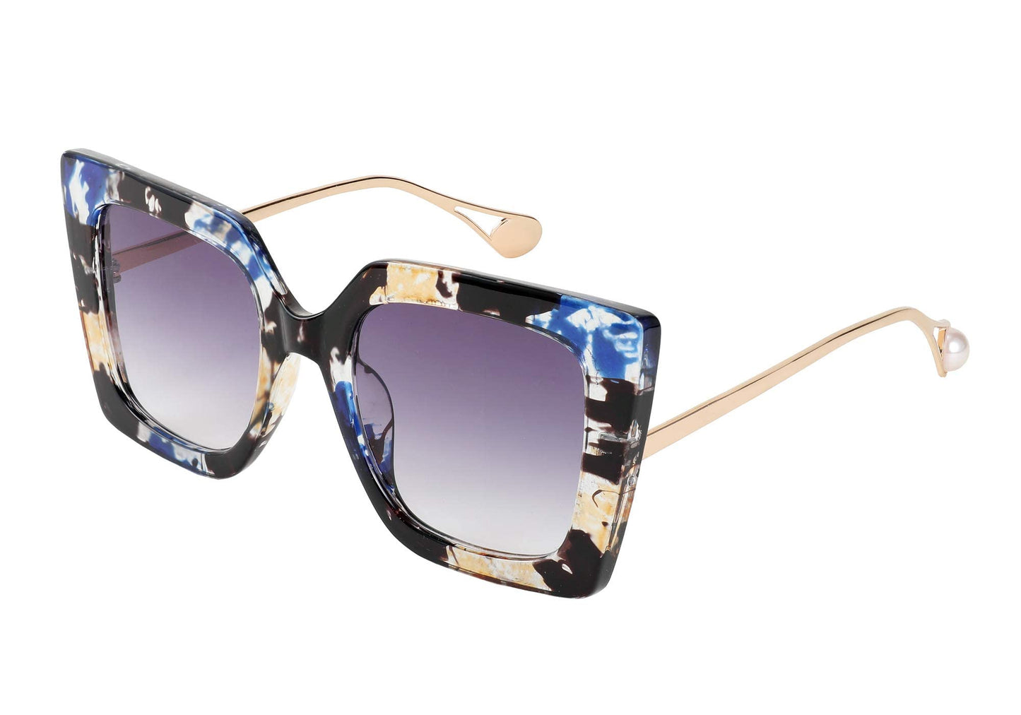 FEISEDY Sunglasses Womens Trendy, Oversized Square Shades, Pearl Inlay Cat Eye Frame UV400 Protection B2625