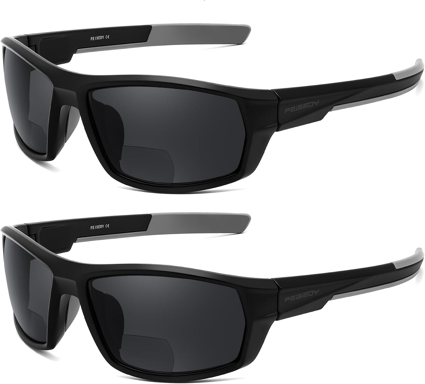 商品图片 8 | B0FGJCLQD6 | FEISEDY 2 Pack Bifocal Reader Sunglasses for Men Wrap Around Design Sun Readers Sports/Outdoor/Driving/Fishing B0303