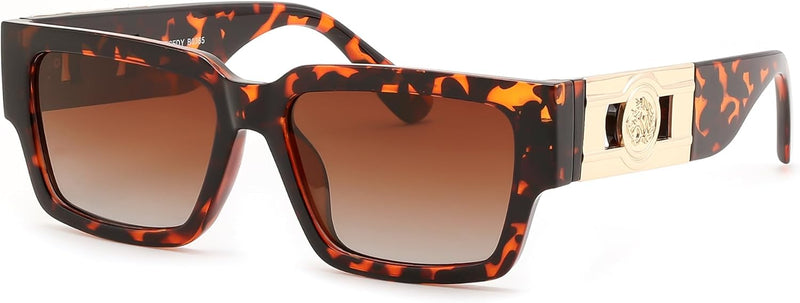 FEISEDY Retro Trendy Rectangle Polarized Sunglasses for Women Men,Classic Narrow Square Sun Glasses B0314 | RED Series - Tortoise/Gradient Brown