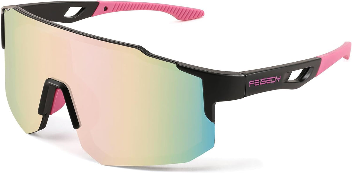 008-black Pink / 75mm | B0BXDJVKTX | FEISEDY Sports Sunglasses for Men, Women and Teens - Baseball, Biking, Cycling UV400 Protection B2388