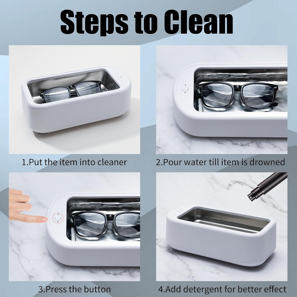 商品图片 5 | B0CRKS8WBB | Ultrasonic Jewelry Cleaner Machine 22OZ Glasses Cleaner, Household 48Khz Sonic Cleaner with 2 Timer Modes, for Glasses, Rings, Watch, Jewelry, Silver