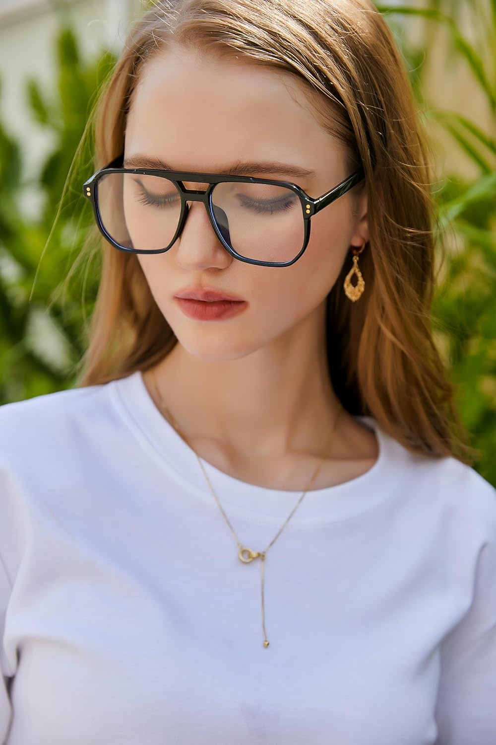 商品图片 86 | B0C6ZZXZ3F | FEISEDY Blue Light Glasses for Women Men Oversized Pilot Lightweight B2866