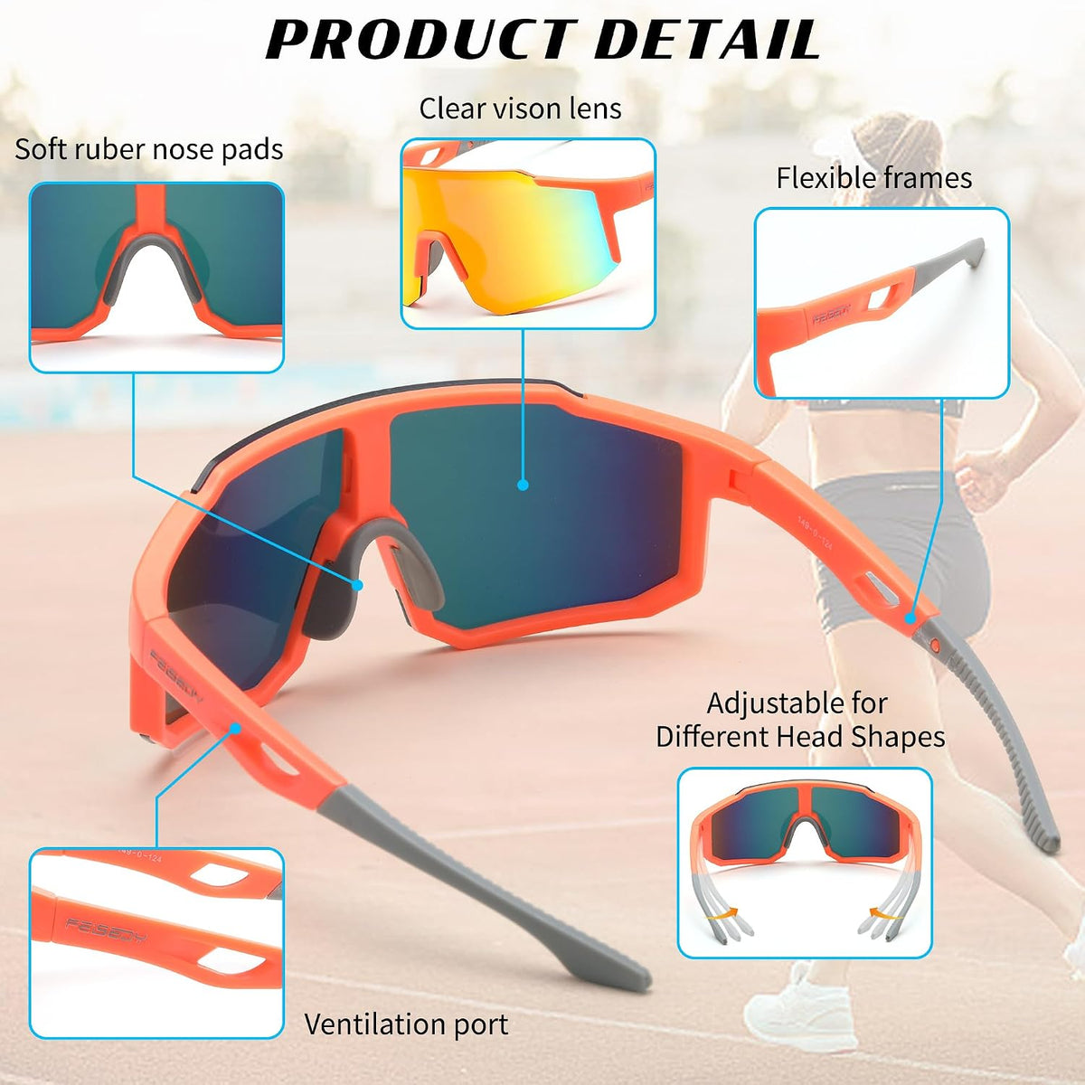 ÉÌƷͼƬ 76 | B0DTYL7JBV | FEISEDY Sports Sunglasses for Men, Women and Teens - Baseball, Biking, Cycling UV400 Protection B2388