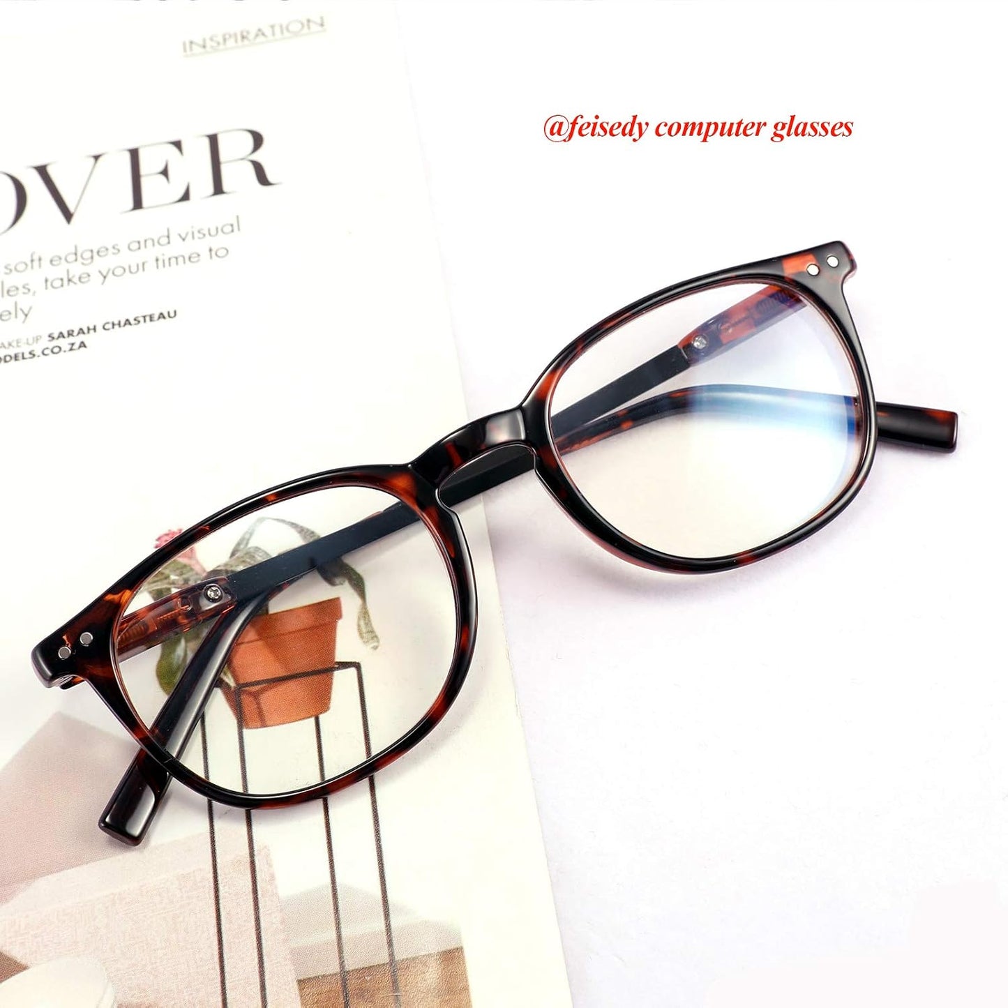 商品图片 7 | B08LND5TM2 | FEISEDY Square Anti Blue Light Blocking Glasses Men Women Round Computer Eyeglasses Double Metal Studs B2706