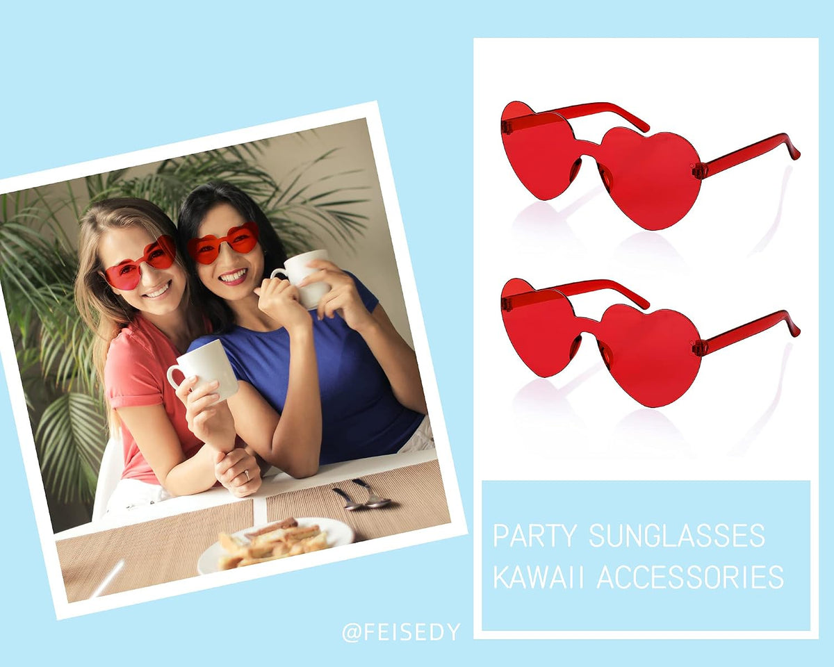 ÉÌƷͼƬ 20 | B09H3WMGMG | FEISEDY 2 Pack Rimless Heart Shaped Sunglasses Party Glasses Disco One Piece Transparent Trendy Love Glasses B2826-F2