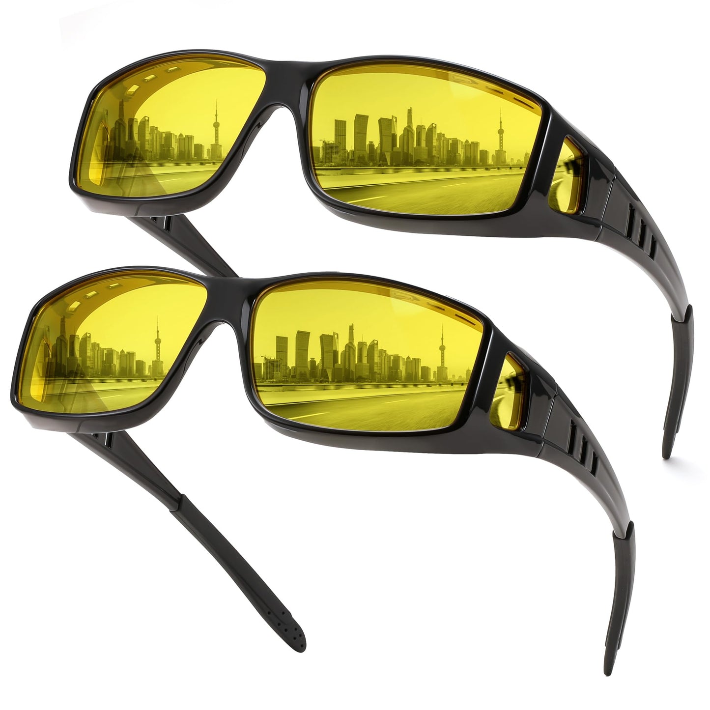FEISEDY Polarized Fit Over Glasses Sunglasses Men Women Wrap Around B2593 | Night driving, Yellow lenses, 100% UV400 protecti