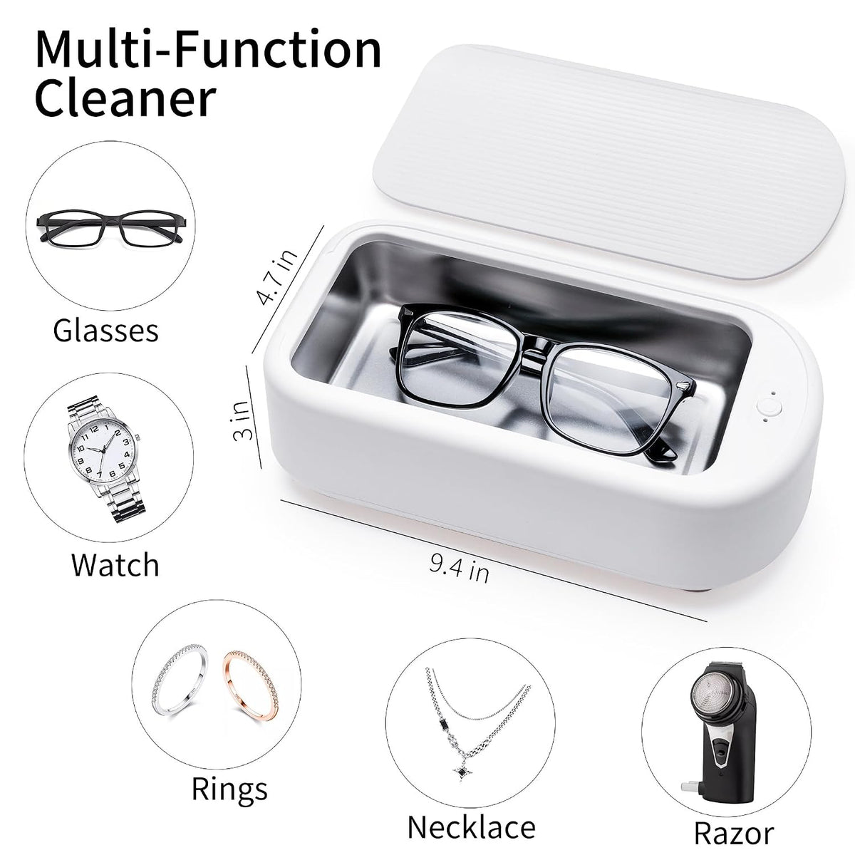 商品图片 6 | B0CRKS8WBB | Ultrasonic Jewelry Cleaner Machine 22OZ Glasses Cleaner, Household 48Khz Sonic Cleaner with 2 Timer Modes, for Glasses, Rings, Watch, Jewelry, Silver
