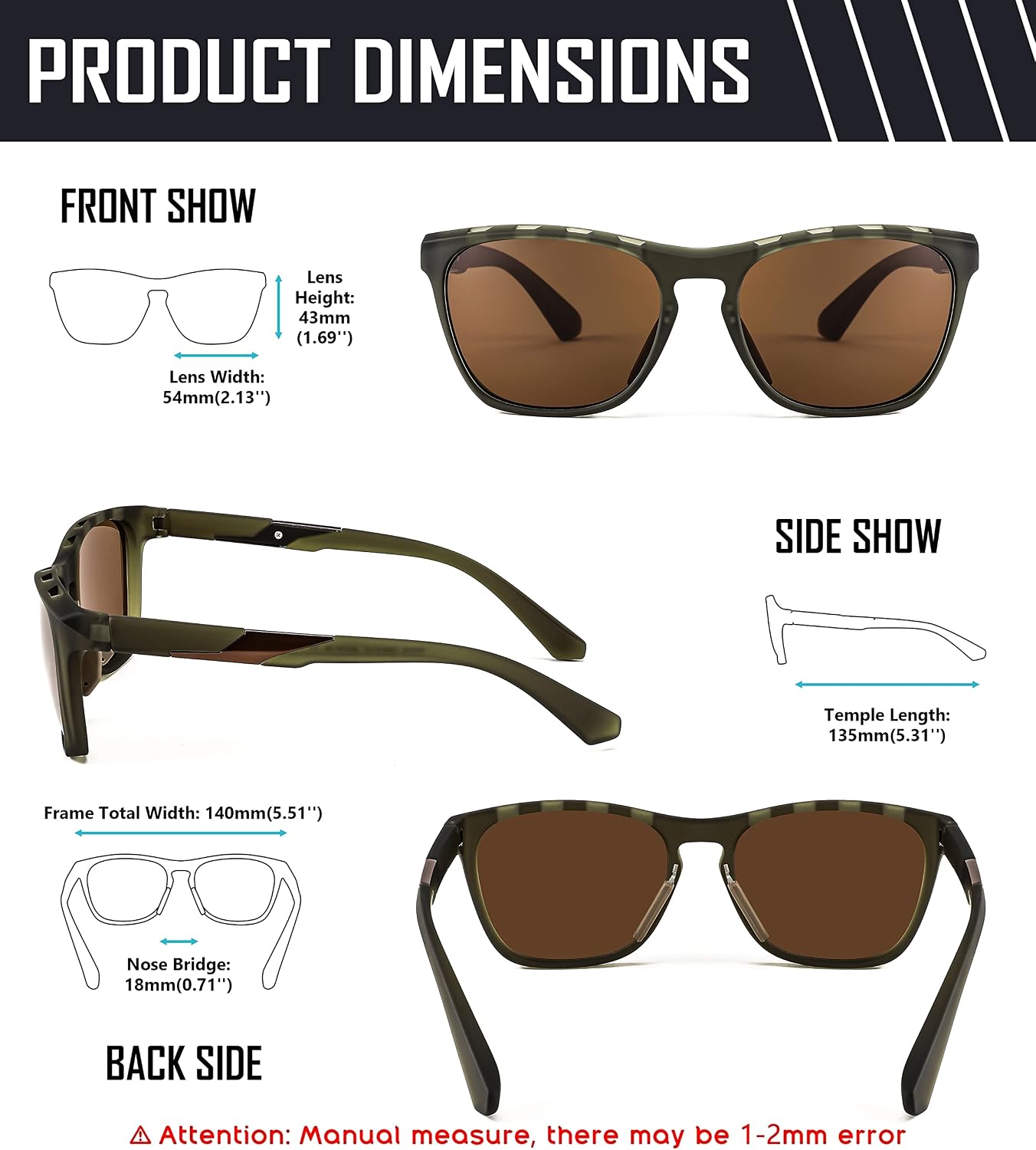 商品图片 7 | B0BMTM1T1B | FEISEDY Polarized Sunglasses for Men,Lightweight TR90 Square Frame,Sports Fishing Golf UV400 Protection B2998