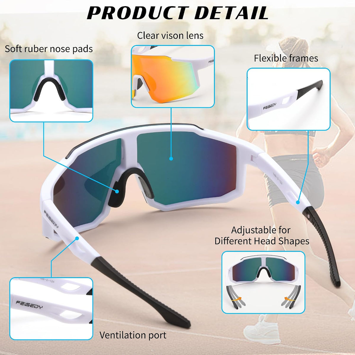 ÉÌƷͼƬ 68 | B0DTYL7JBV | FEISEDY Sports Sunglasses for Men, Women and Teens - Baseball, Biking, Cycling UV400 Protection B2388