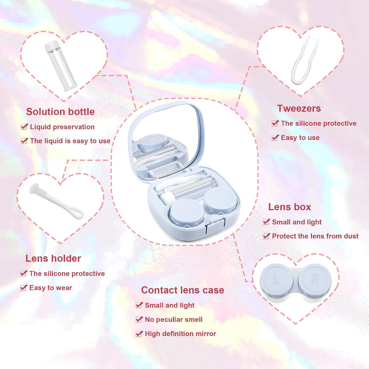 商品图片 16 | B0CND2TZC4 | FEISEDY Portable Cute Contact Lens Case Remover Tool With Mirror Tweezers Kit for Women and Girl B0081