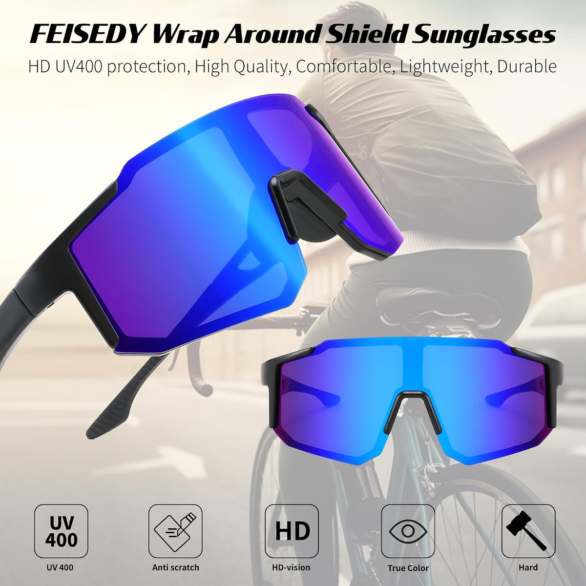 ÉÌƷͼƬ 92 | B0DTYL7JBV | FEISEDY Sports Sunglasses for Men, Women and Teens - Baseball, Biking, Cycling UV400 Protection B2388