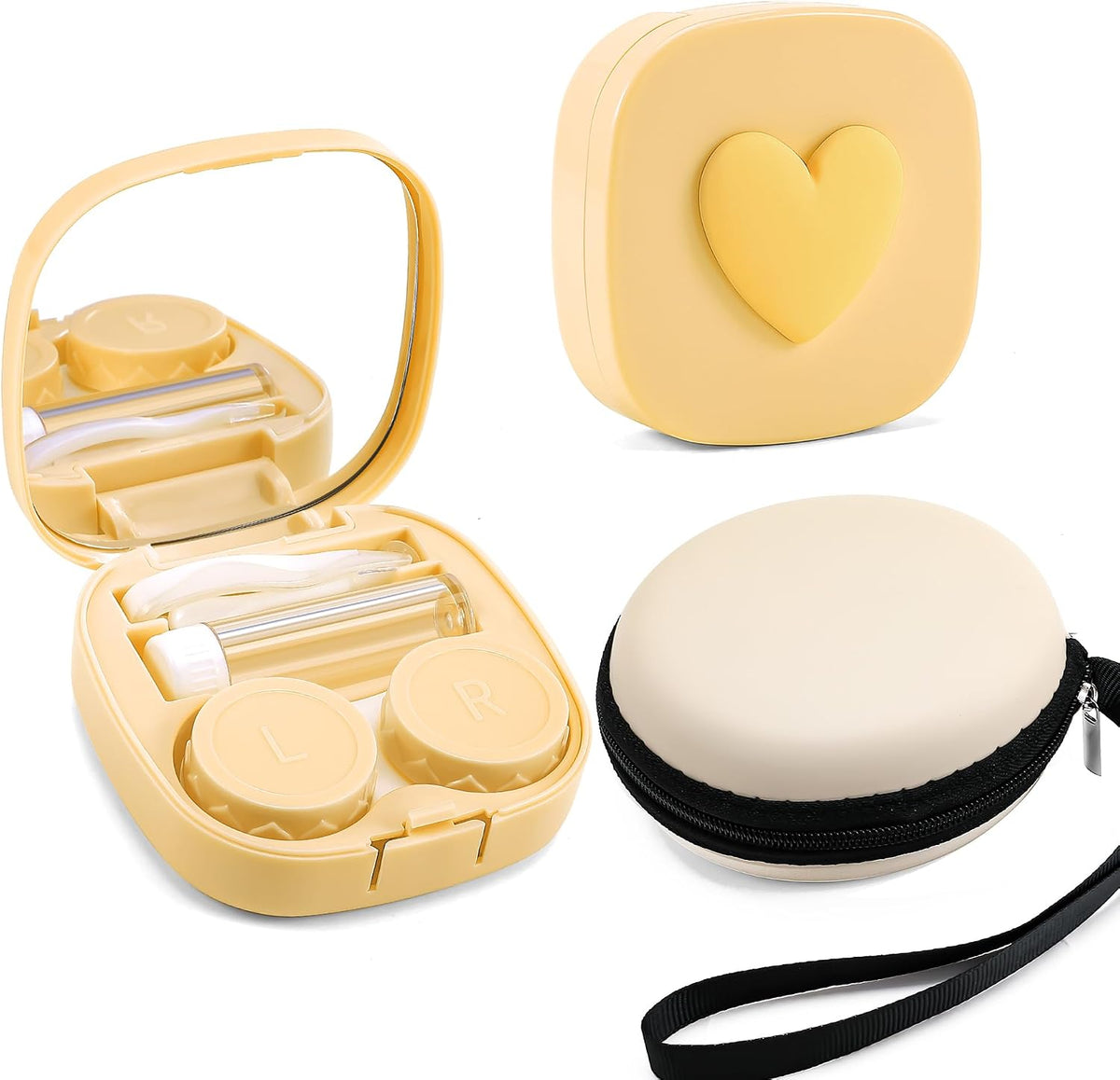 Yellow | B0CNCYQ7MR | FEISEDY Portable Cute Contact Lens Case Remover Tool With Mirror Tweezers Kit for Women and Girl B0081