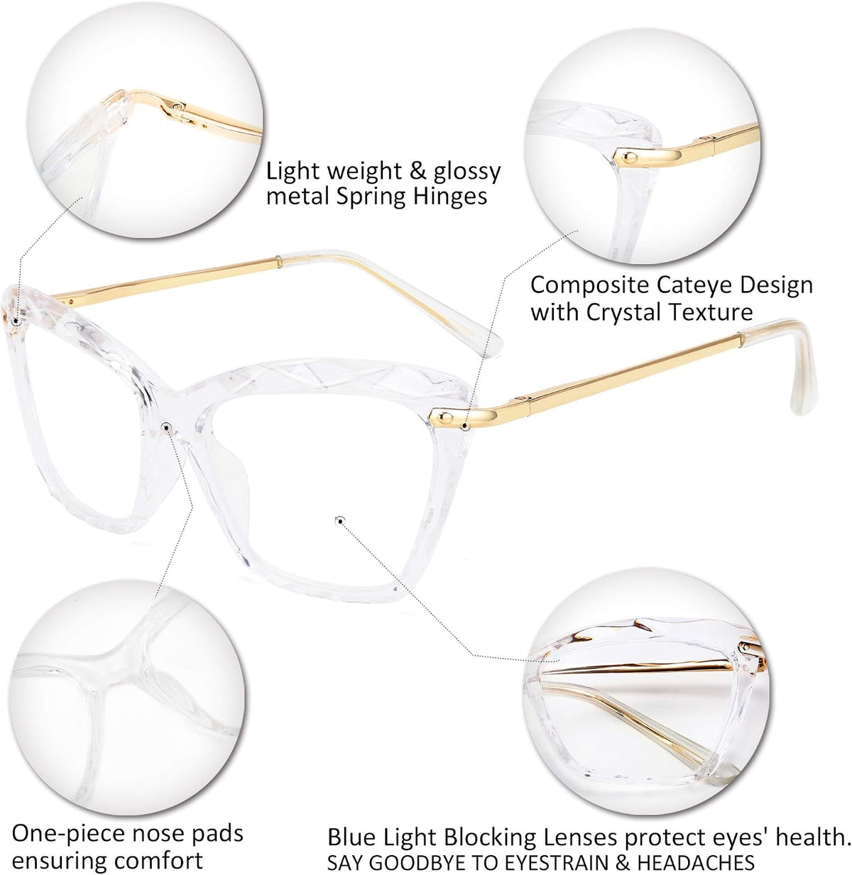ÉÌƷͼƬ 16 | B088WVS65H | FEISEDY Crystal Cat Eye Reading Glasses Blue Light Blocking Reader Anti Eyestrain Glasses B2596 Champagne 1.75x