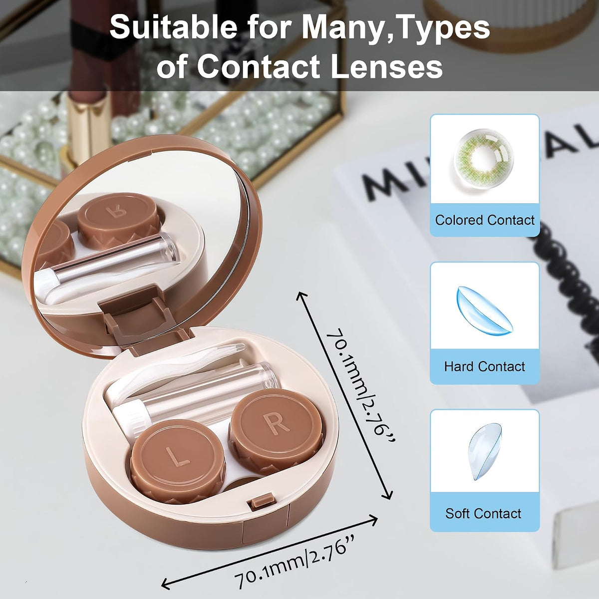 商品图片 4 | B0CHS2VZ6L | FEISEDY Contact Lens Case, Fashion Portable Contacts Lens Box with Mirror Tweezers Remover Tool Solution Bottle for Travel B0072