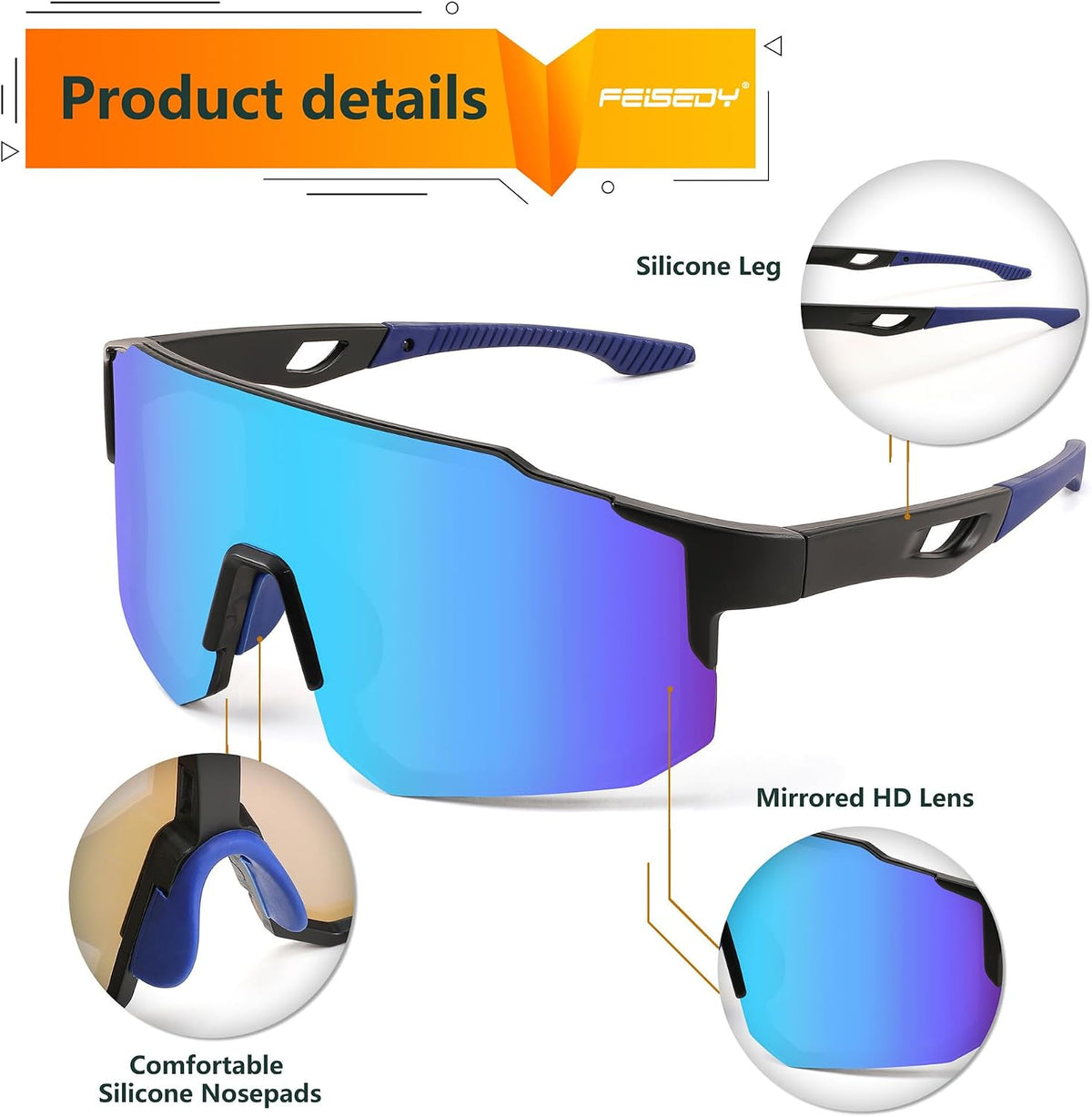 ÉÌƷͼƬ 39 | B0DTYL7JBV | FEISEDY Sports Sunglasses for Men, Women and Teens - Baseball, Biking, Cycling UV400 Protection B2388