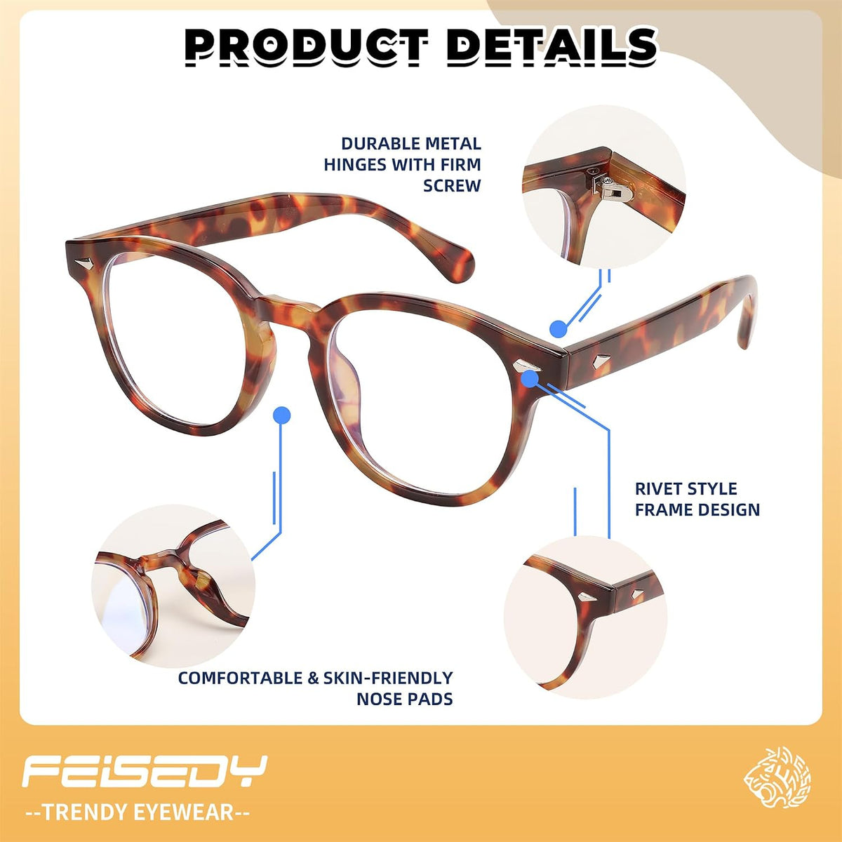 商品图片 10 | B0BRZ8QG4K | FEISEDY Retro Vintage Round Blue Light Blocking Glasses Classic Eyewear Frame for Women Men B2349