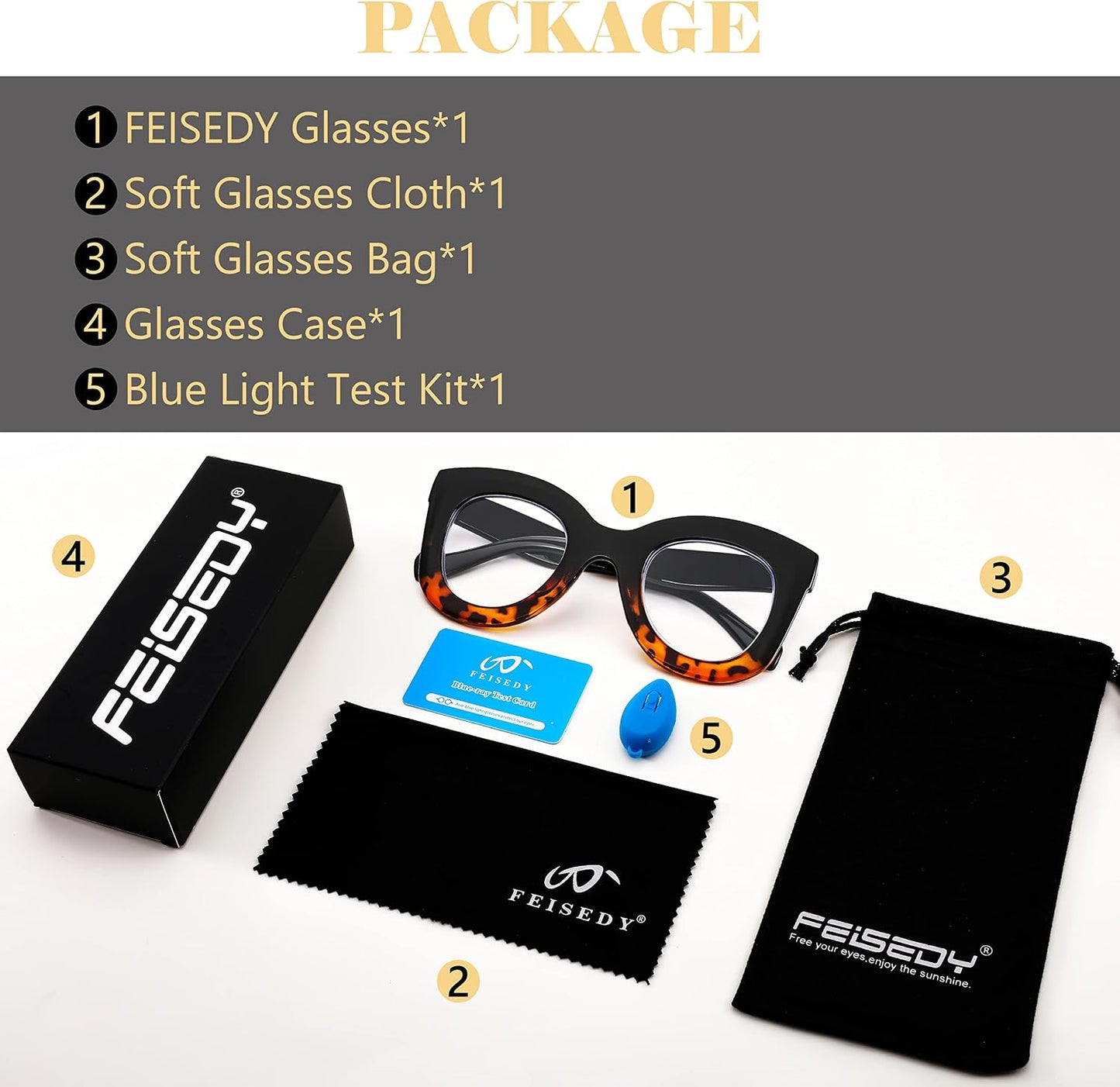 商品图片 13 | B0BGXNJFW2 | FEISEDY Retro Oversized Blue Light Blocking Reading Glasses Thick Frame Anti Glare Digital Eyestrain Readers B2980