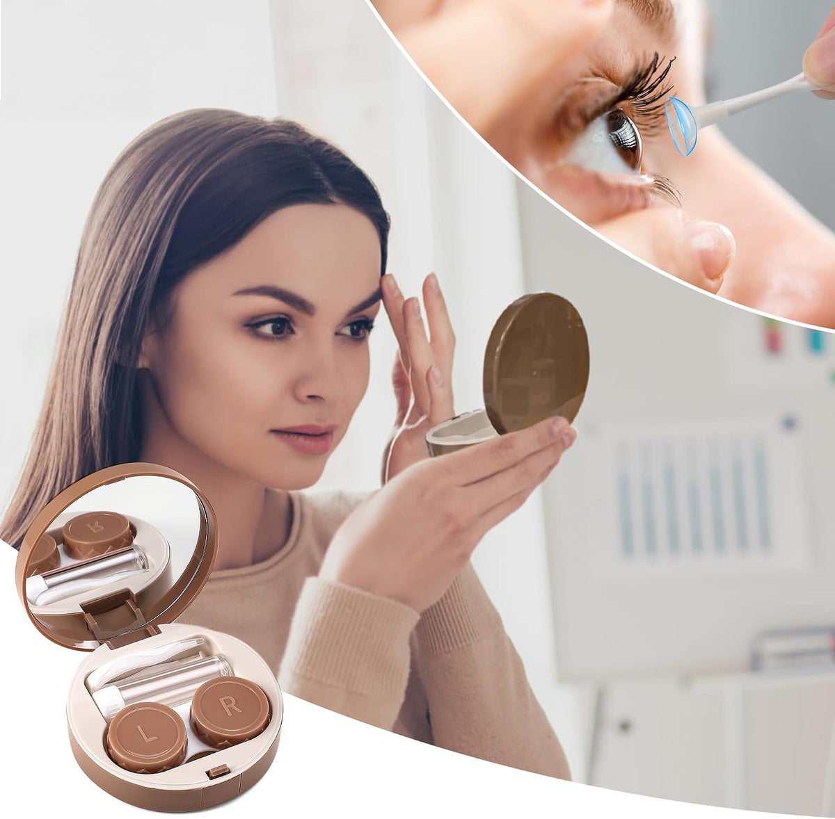 商品图片 6 | B0CHS2VZ6L | FEISEDY Contact Lens Case, Fashion Portable Contacts Lens Box with Mirror Tweezers Remover Tool Solution Bottle for Travel B0072