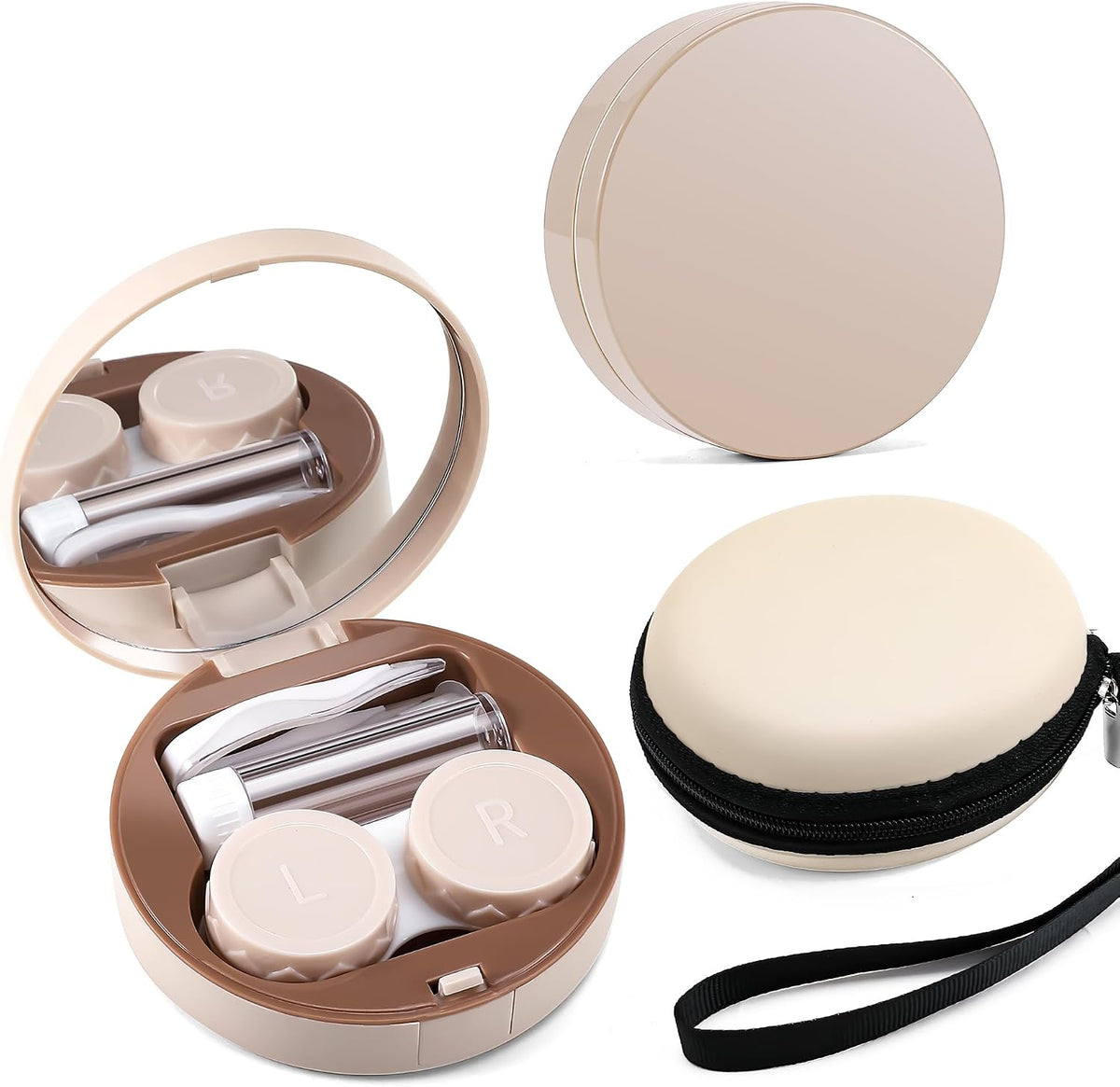 White | B0CHY31W9K | FEISEDY Contact Lens Case, Fashion Portable Contacts Lens Box with Mirror Tweezers Remover Tool Solution Bottle for Travel B0072
