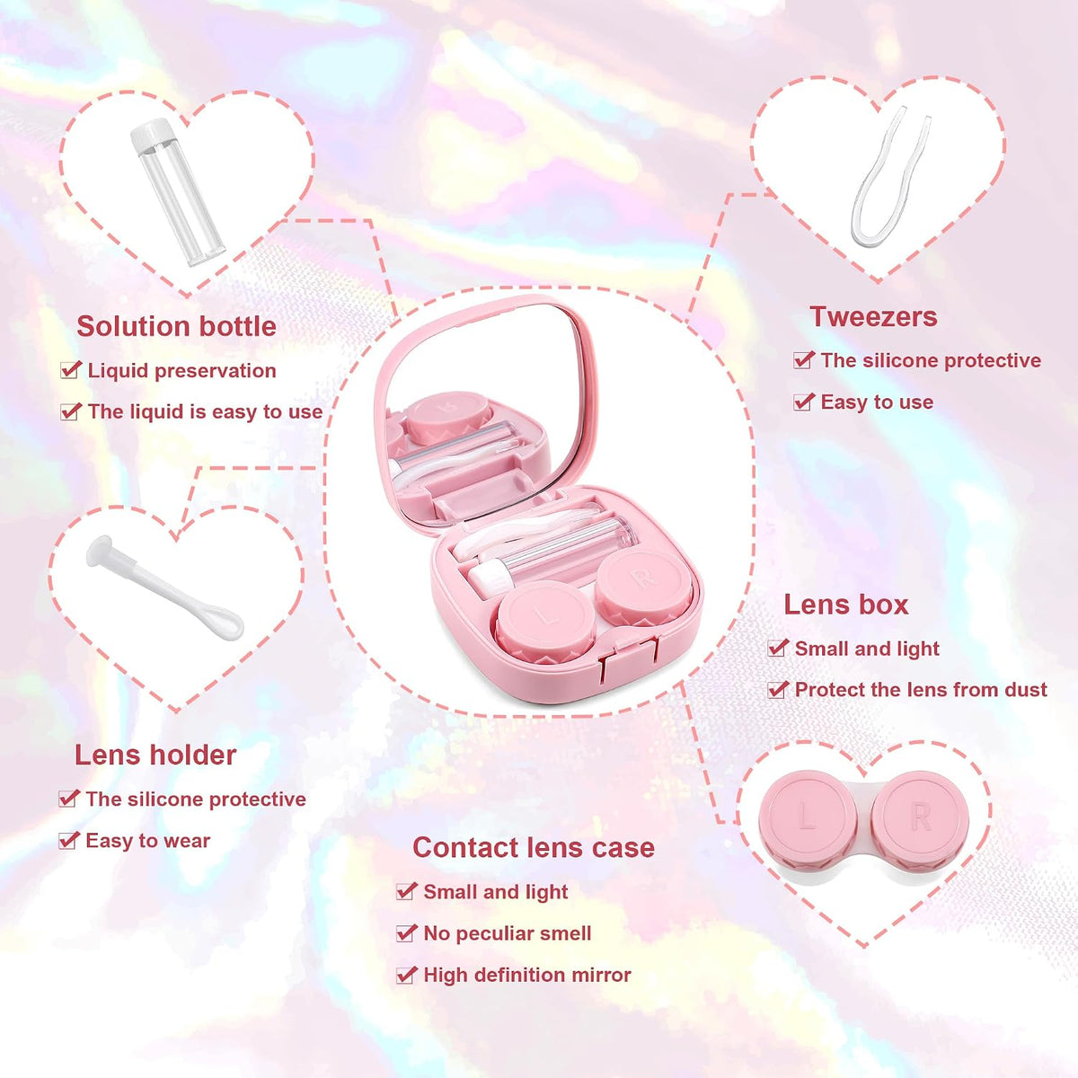 商品图片 24 | B0CND2TZC4 | FEISEDY Portable Cute Contact Lens Case Remover Tool With Mirror Tweezers Kit for Women and Girl B0081