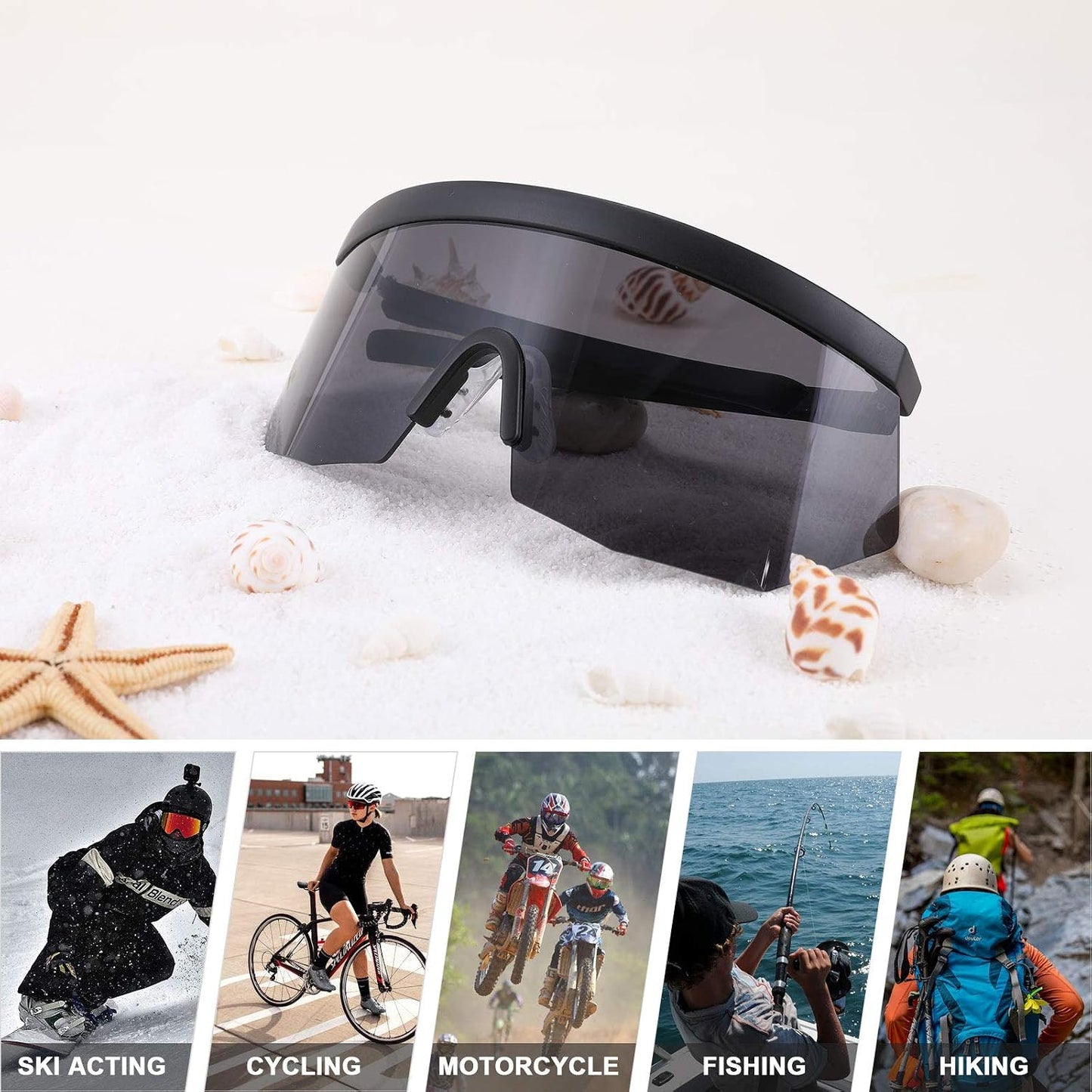 商品图片 7 | B08R8H82SR | FEISEDY Oversized Flat Top Shield Glasses Mirrored Lens Semi Rimless Style Sun Visors Sunglasses B2727