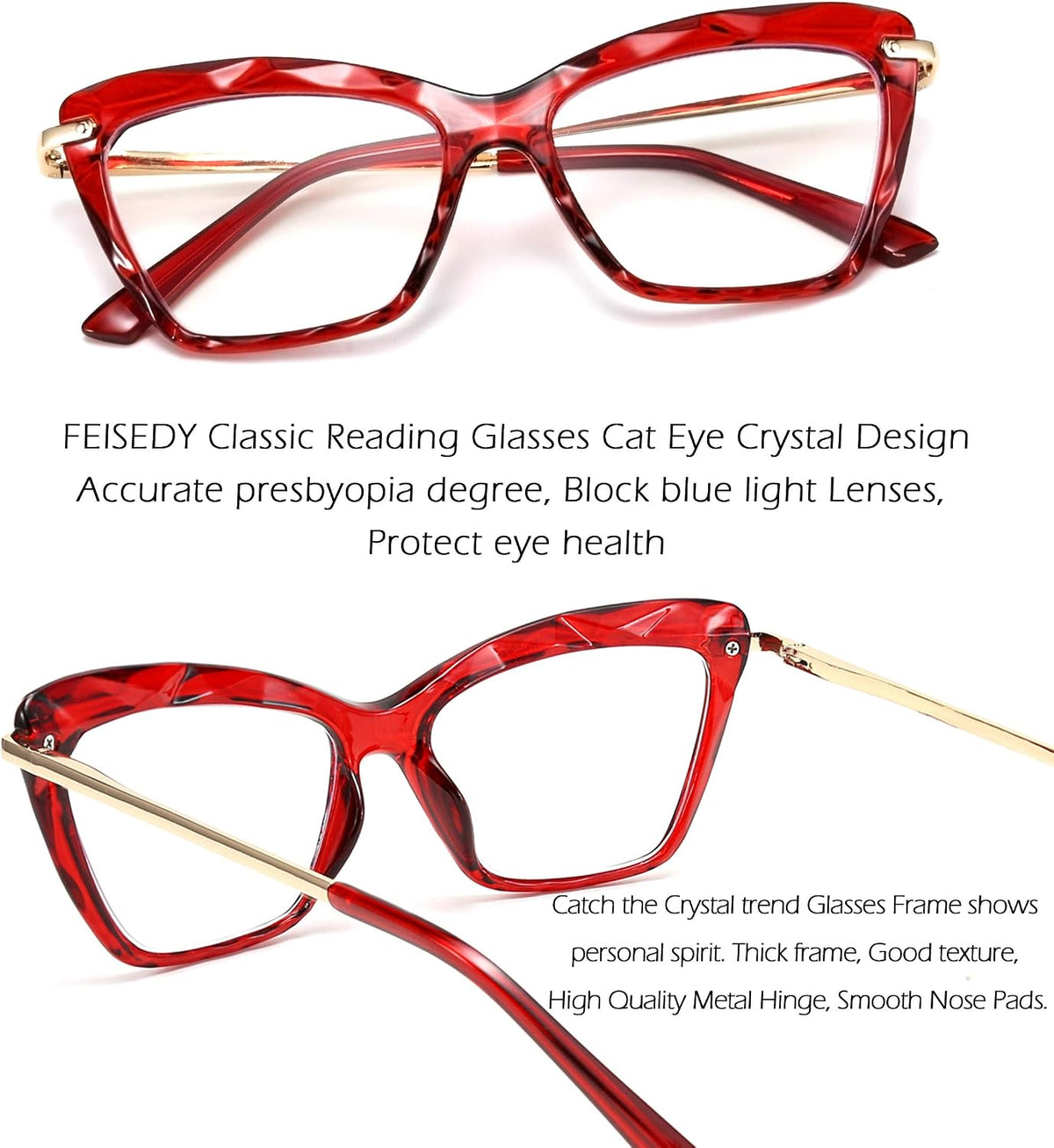 ÉÌƷͼƬ 38 | B088WVS65H | FEISEDY Crystal Cat Eye Reading Glasses Blue Light Blocking Reader Anti Eyestrain Glasses B2596 Champagne 1.75x