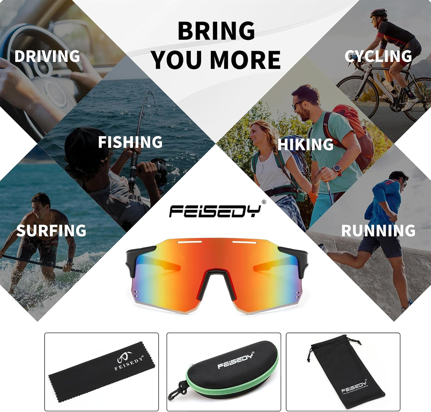 商品图片 43 | B0DB5PJ1BJ | FEISEDY Cycling Glasses Sports Sunglasses for Men Women, Youth Kids Baseball Softball Running Sunglasses B0223