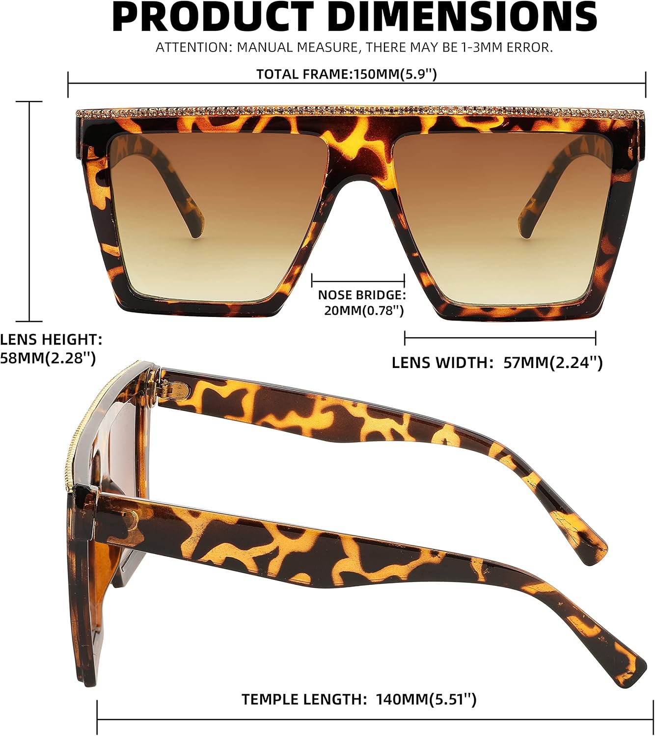 商品图片 7 | B0BQ2D8YFC | FEISEDY Oversized Square Sunglasses for Women Trendy Retro Big Sun Glasses Rhinestone Sunglasses B2347