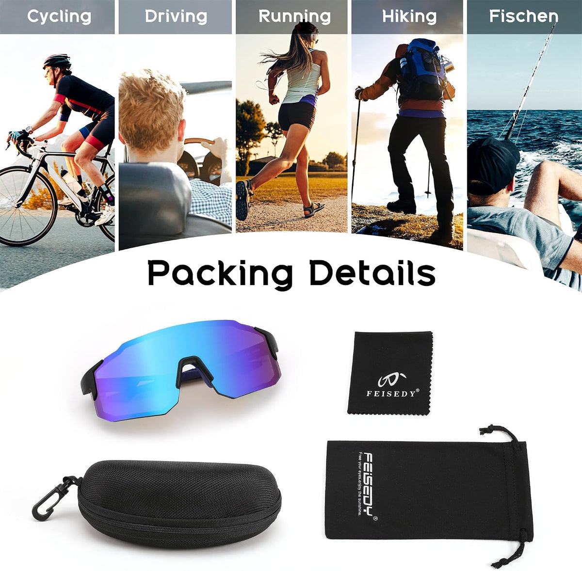 ÉÌƷͼƬ 40 | B0DTYL7JBV | FEISEDY Sports Sunglasses for Men, Women and Teens - Baseball, Biking, Cycling UV400 Protection B2388
