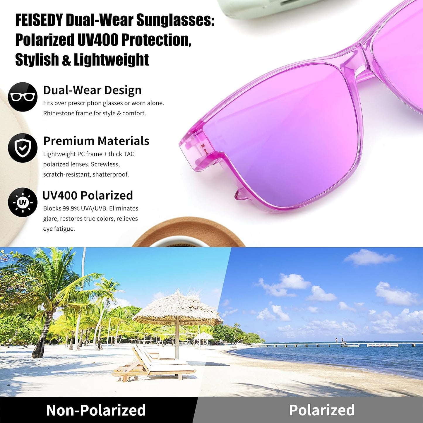 商品图片 40 | B0GQH1CMTJ | FEISEDY Fit Over Glasses Polarized Sunglasses Oversized Square UV400 B0250