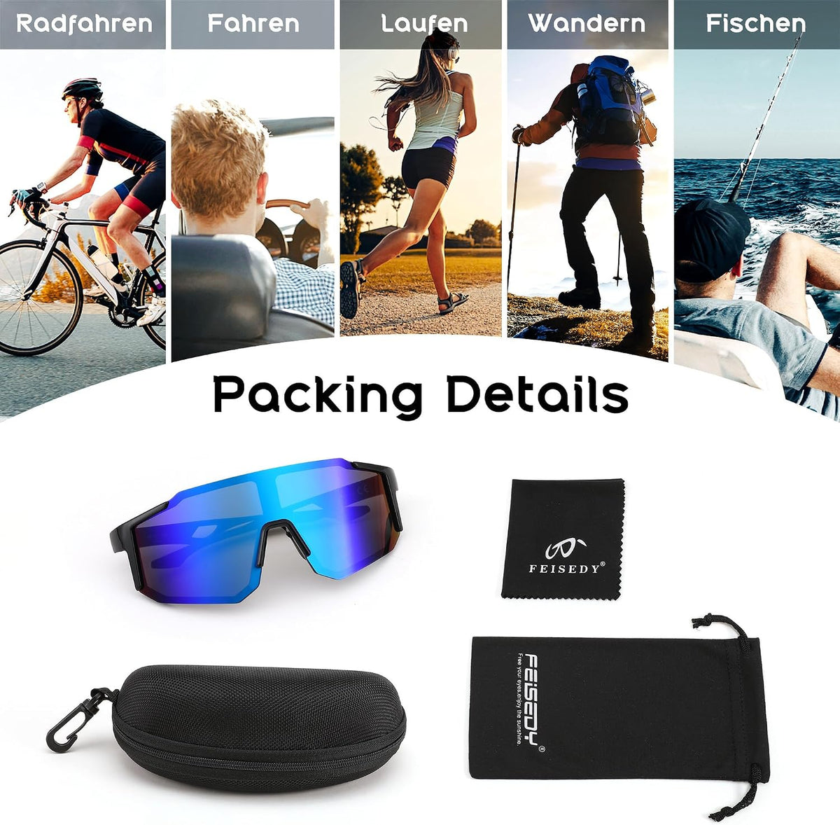 ÉÌƷͼƬ 94 | B0DTYL7JBV | FEISEDY Sports Sunglasses for Men, Women and Teens - Baseball, Biking, Cycling UV400 Protection B2388