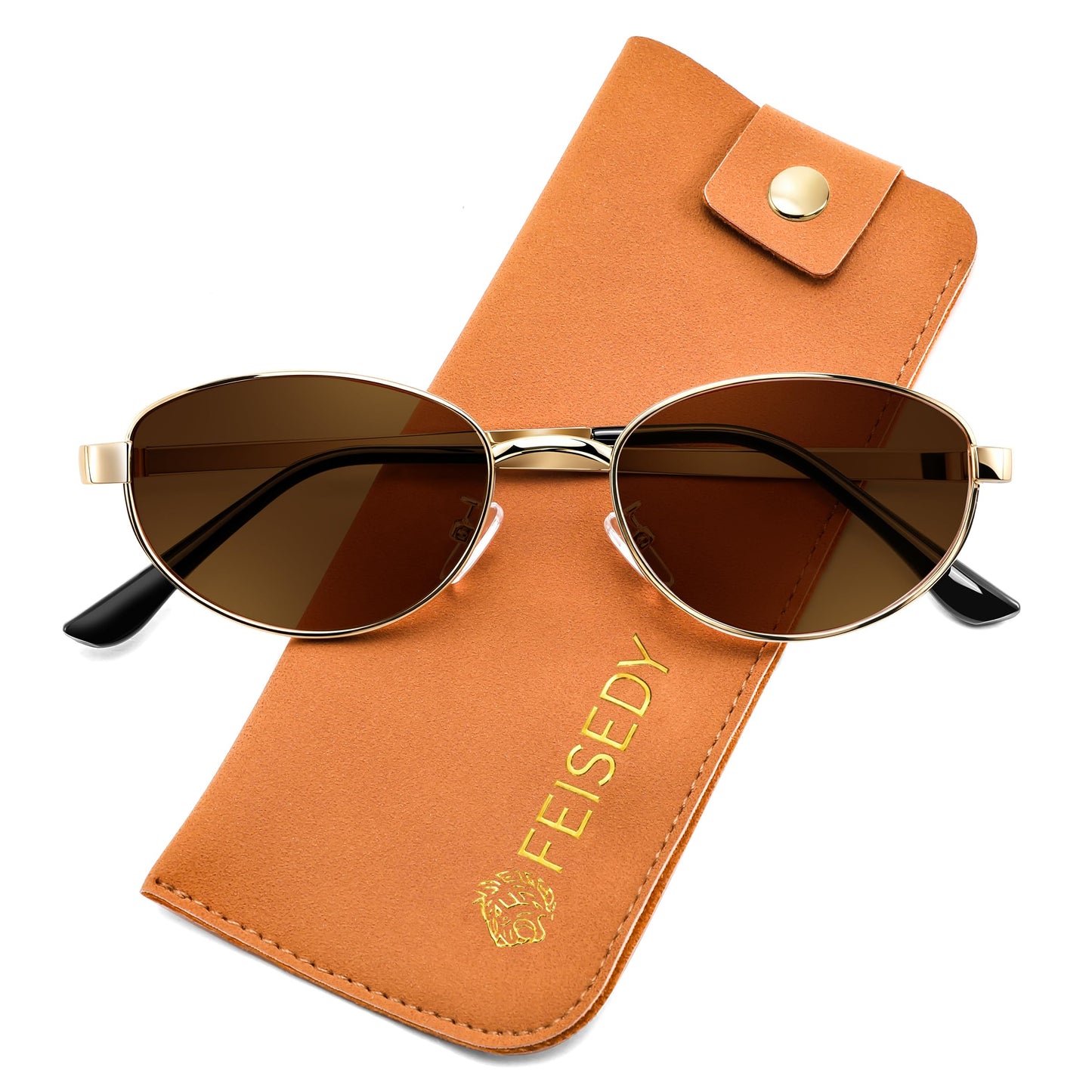 FEISEDY Oval Metal Sunglasses for Women and Men, Classic UV400 Protection Shades Retro Trendy Driving Fishing Eyewear B0430