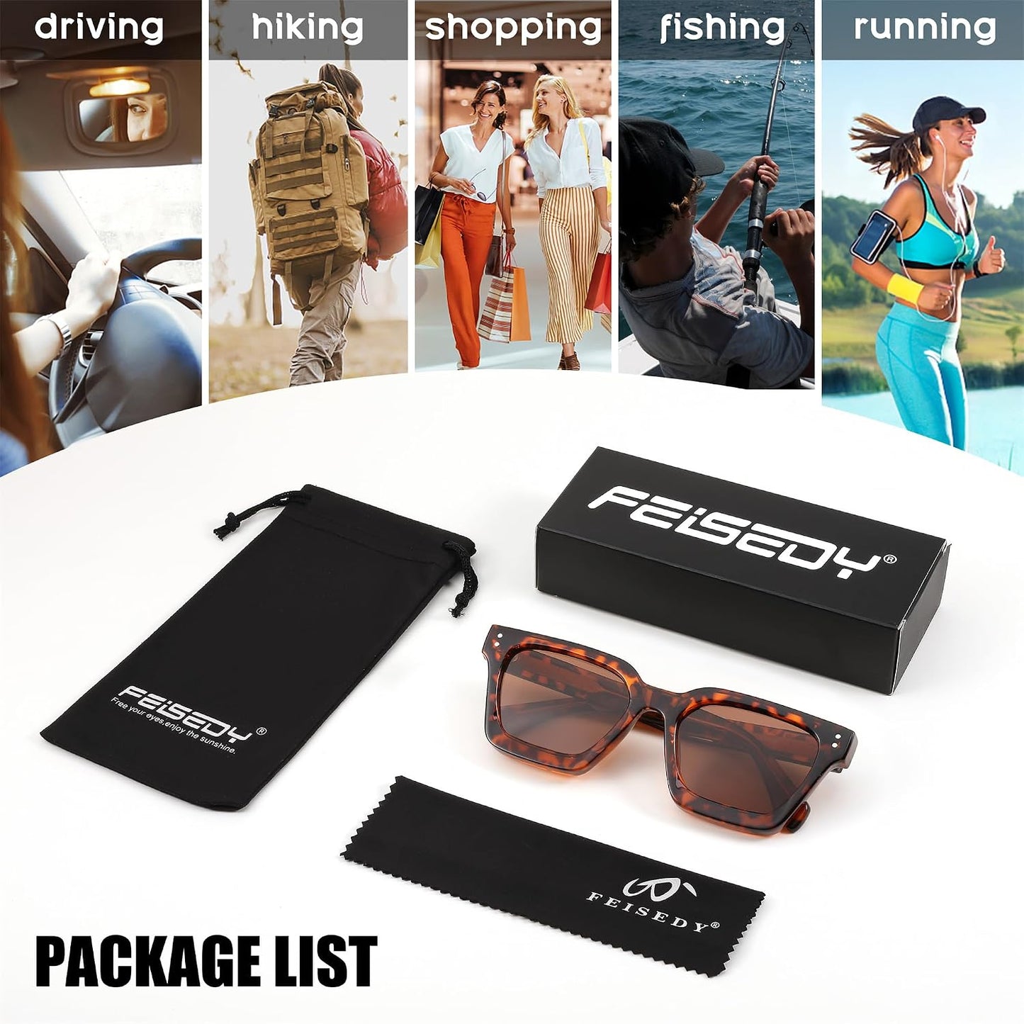 商品图片 24 | B0C9J9VMJL | FEISEDY Sunglasses Men Women Polarized, Chunky Square Thick Frame, Rectangle UV400 Shade Sun Glasses B2396