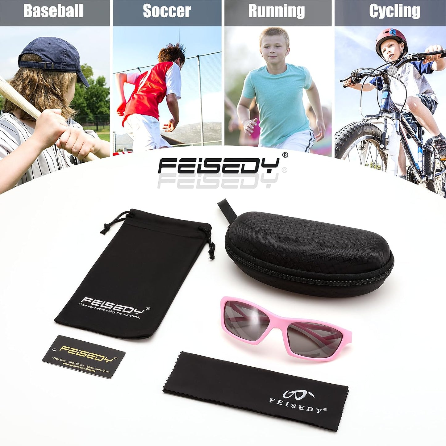 商品图片 35 | B0D1GDXPL3 | FEISEDY Kids Polarized Sunglasses TR90 Sports Cycling Glasses UV400 for Boys Girls Age 3-10 B0160