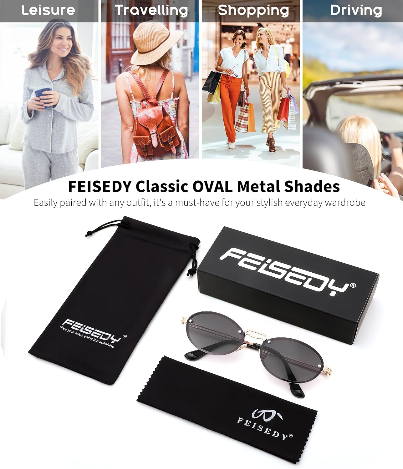 商品图片 13 | B0DGPQ2BTK | FEISEDY Retro Oval Sunglasses for Women Men Trendy Sun Glasses Classic Metal Shades UV400 Protection B0245