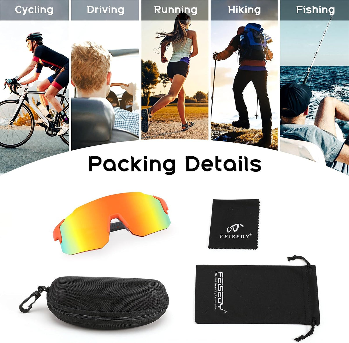 ÉÌƷͼƬ 80 | B0DTYL7JBV | FEISEDY Sports Sunglasses for Men, Women and Teens - Baseball, Biking, Cycling UV400 Protection B2388