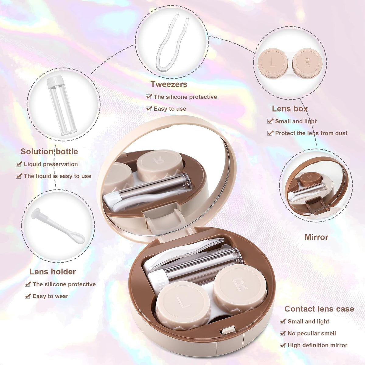 商品图片 9 | B0CHS2VZ6L | FEISEDY Contact Lens Case, Fashion Portable Contacts Lens Box with Mirror Tweezers Remover Tool Solution Bottle for Travel B0072