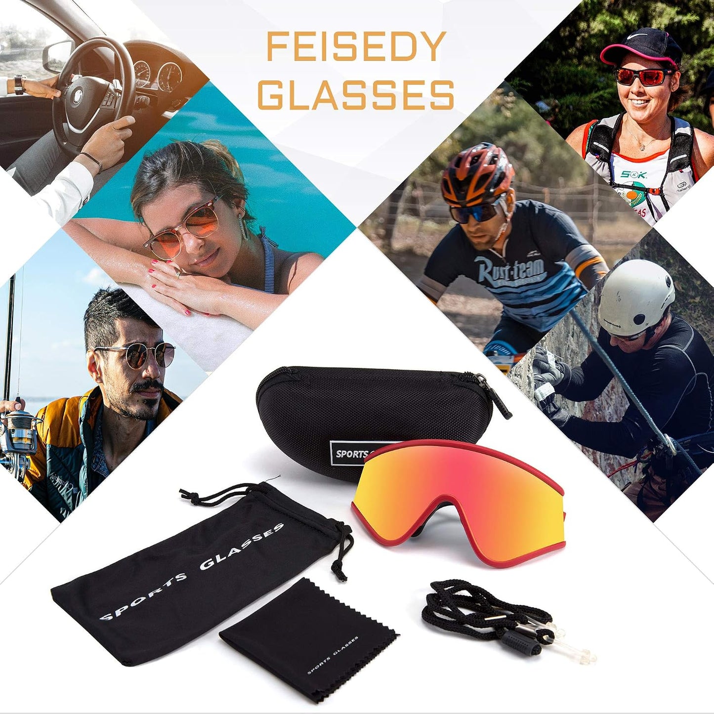 商品图片 6 | B08R57WJV4 | FEISEDY Shield Wraparound Sports Sunglasses for Men Women Outdoor Windproof One Piece Cycling B9023