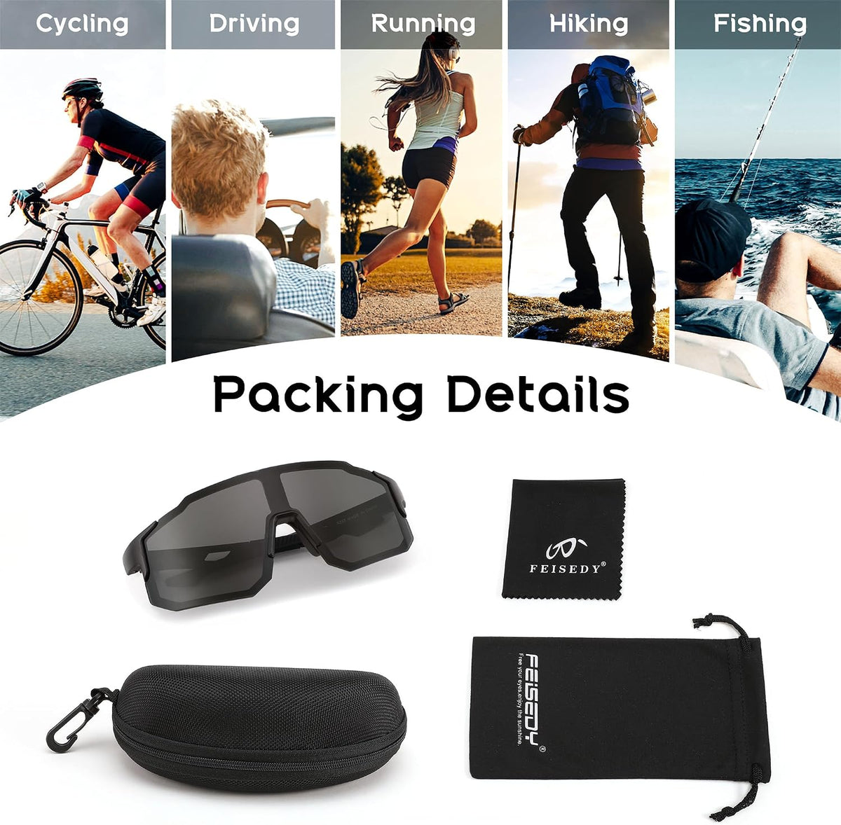 ÉÌƷͼƬ 50 | B0DTYL7JBV | FEISEDY Sports Sunglasses for Men, Women and Teens - Baseball, Biking, Cycling UV400 Protection B2388