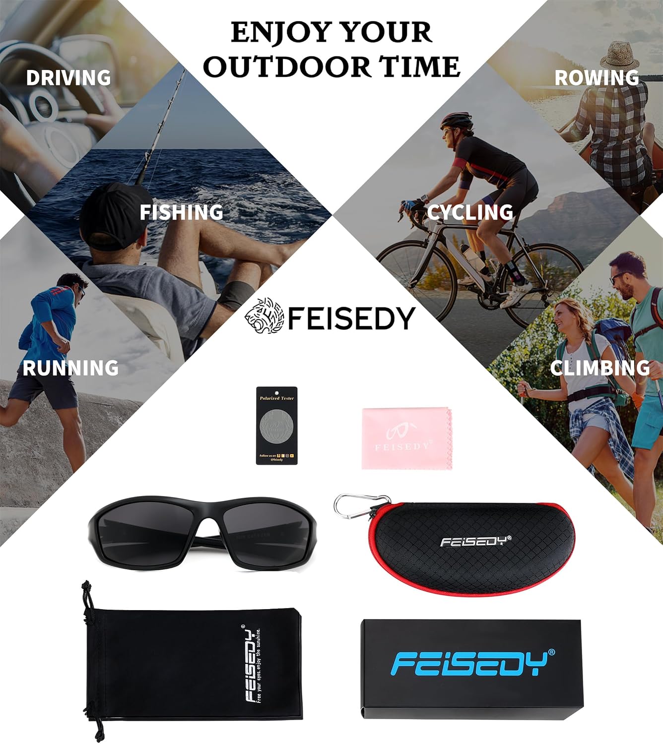 商品图片 73 | B09CT4VMCM | FEISEDY Classic Men Polarized Sports Sunglasses Night Driving Yellow Lenses Cycling Fishing Driving Glasses B2674