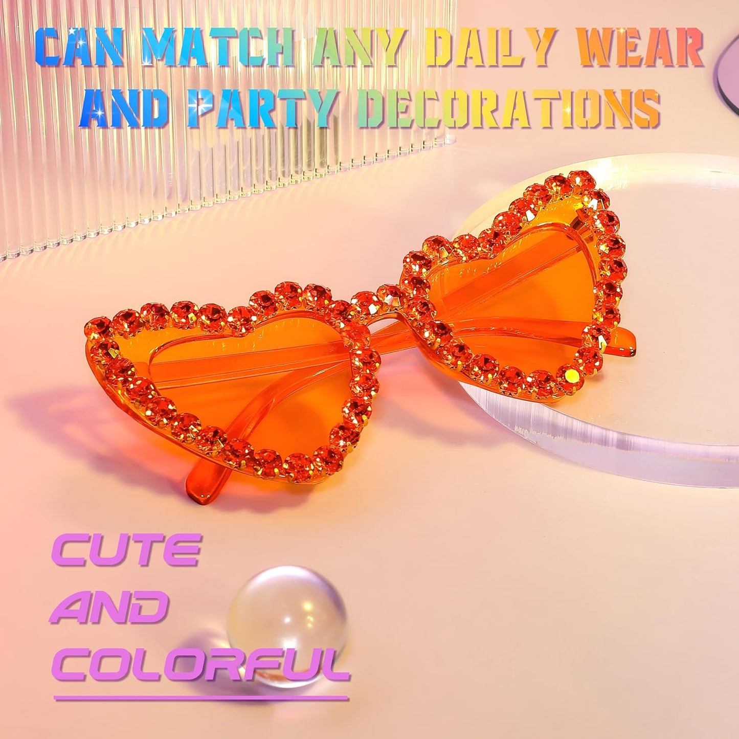 商品图片 14 | B0CDXC8YD5 | FEISEDY Heart Shaped Sunglasses for Women, Trendy Diamond Love Eyeglasses Fashion, Crystal Trim Jeweled Frame Party B2318