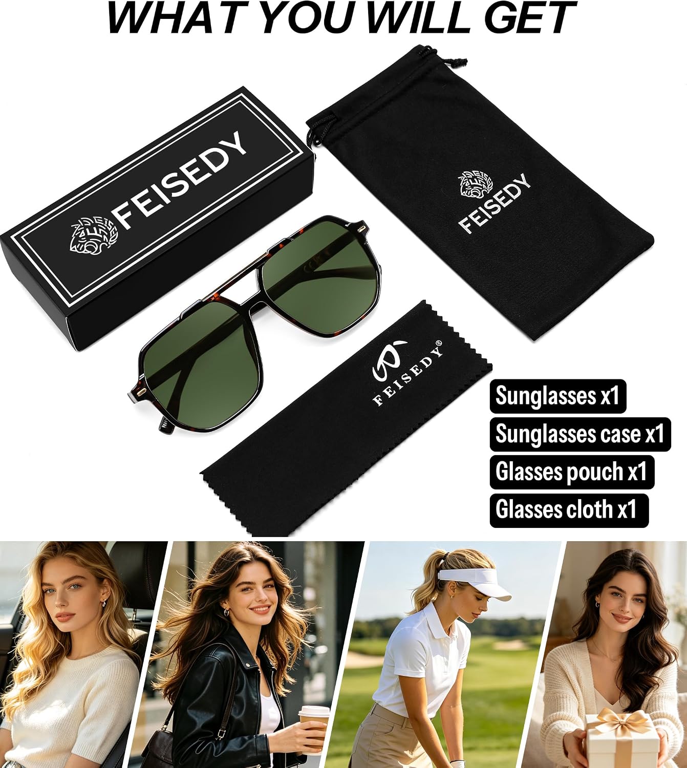 商品图片 43 | B0H71K72HH | FEISEDY Retro Aviator Sunglasses for Women Men 70s Square Sun Glasses B0281