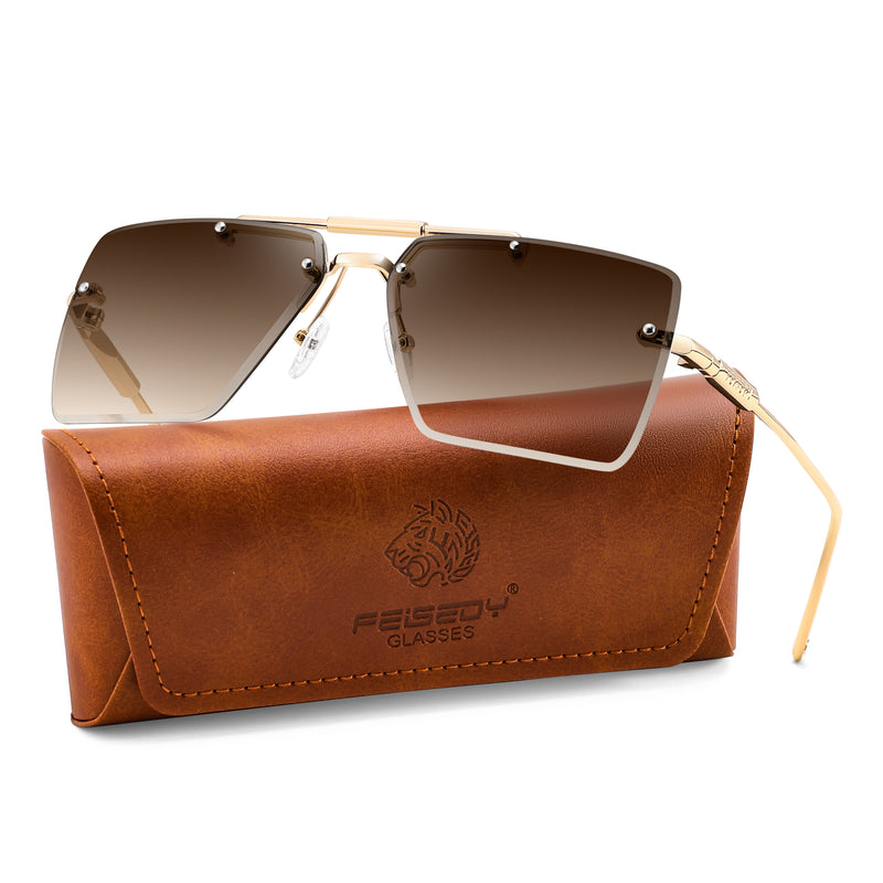 FEISEDY Rimless Aviator Sunglasses for Women Men Luxury UV400 Shades B0416