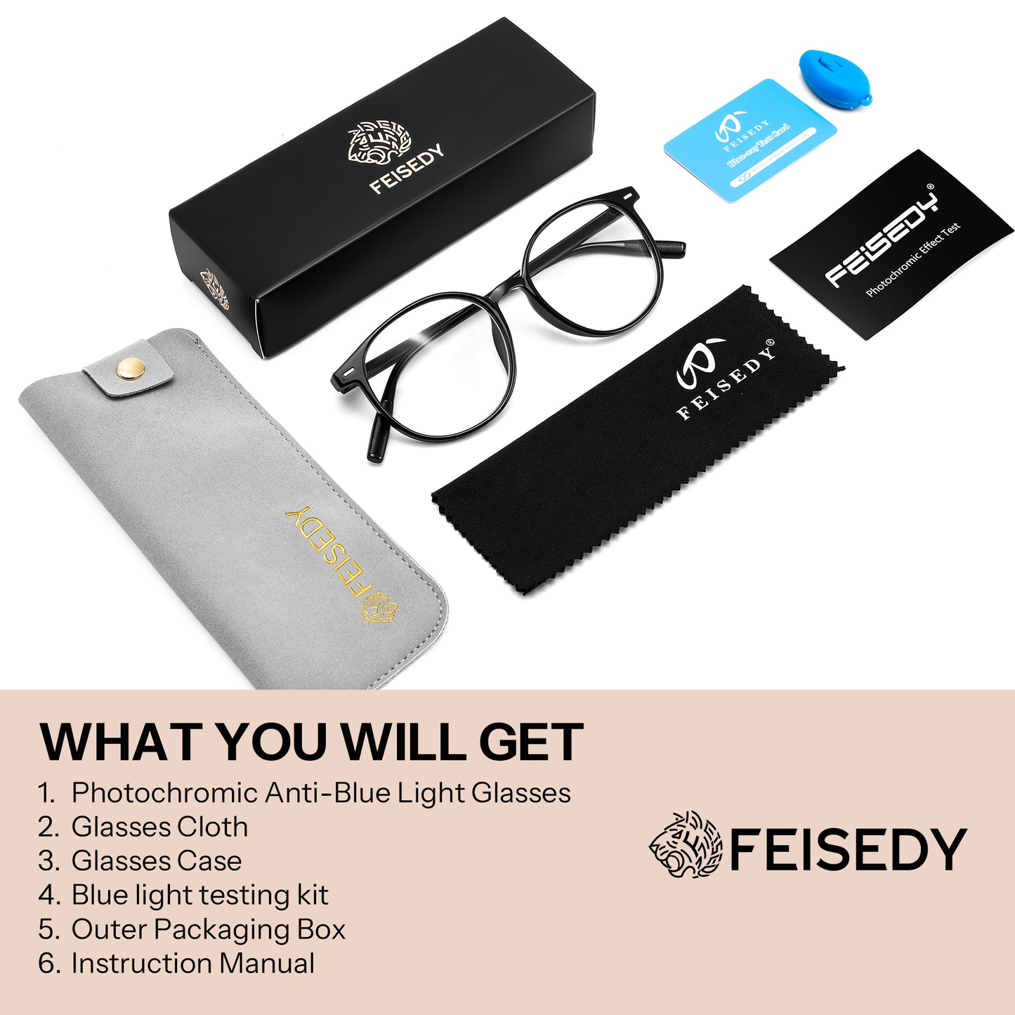 FEISEDY Photochromic Blue Light Blocking Glasses Fashion Women Men, Clear Indoors & Tinted Outdoors B1238